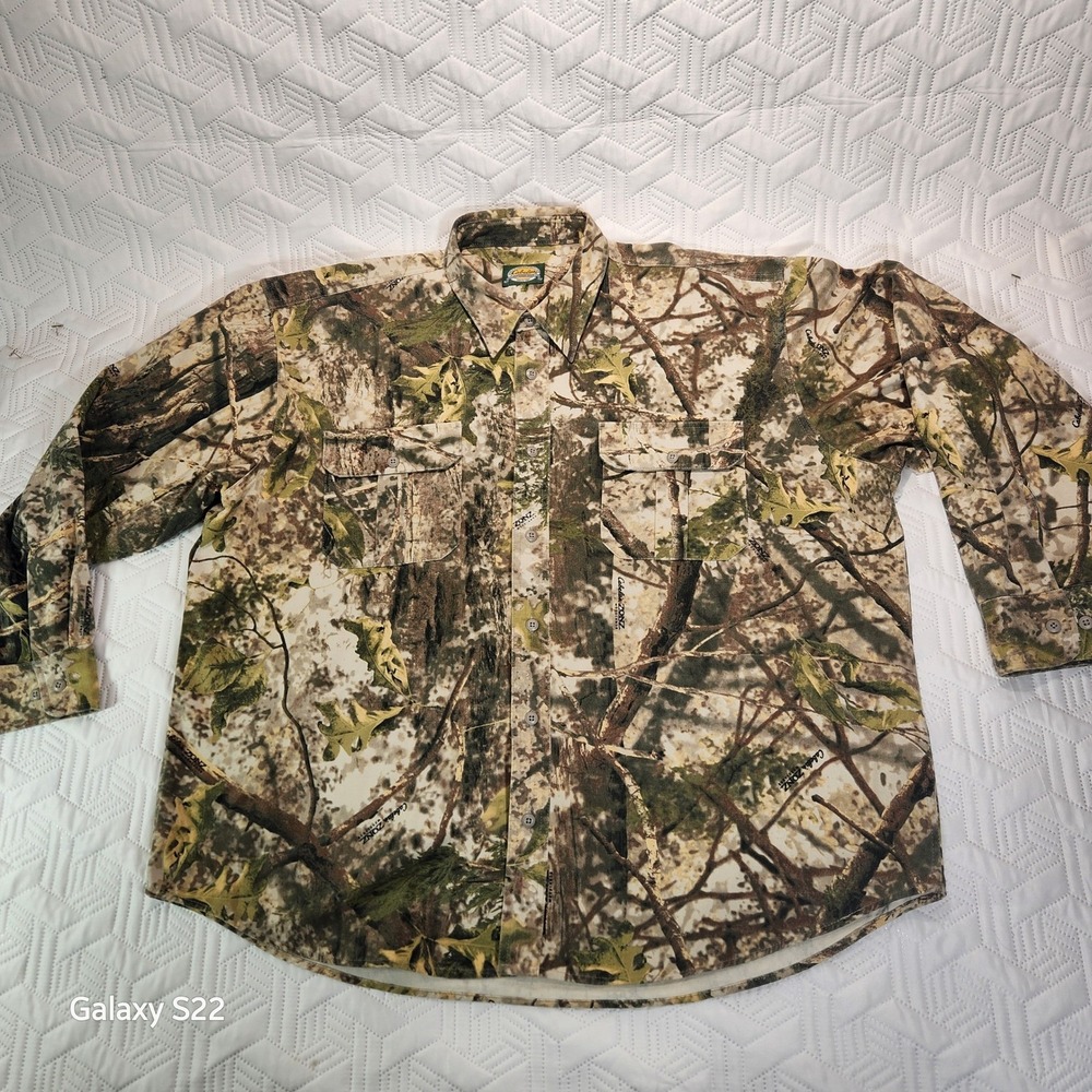 Cabelas ZONZ camo Shirt Men's Woodlands Camo Long Sleeve Button Hunt Game 3XL - Picture 3 of 16